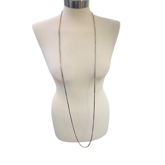 Silvertone Box Chain Necklace 62" Long Spring Clasp Shiny Strand String - Picture 1 of 16